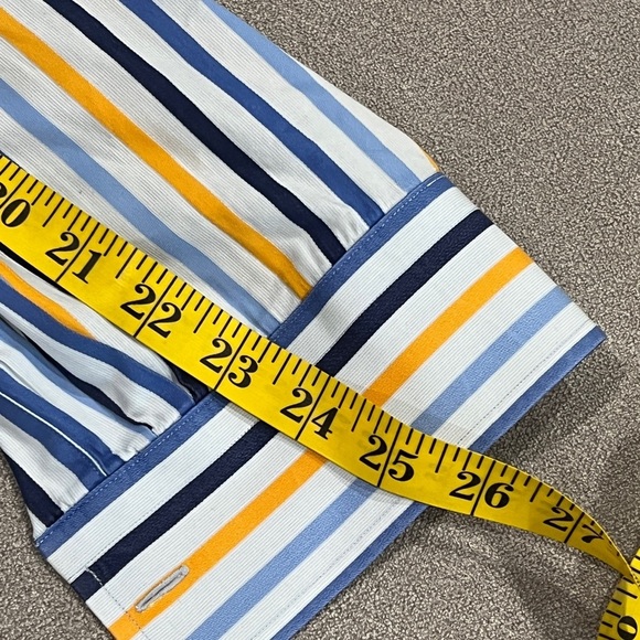 Paul Fredrick Men's 17 35 Multicolor Striped Cotton Trim Fit Dress Shirt - Picture 10 of 12